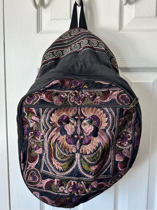 Handbags - Woven 100% Cotton Backpack: Embroidered Boho Hippie Bag in Black